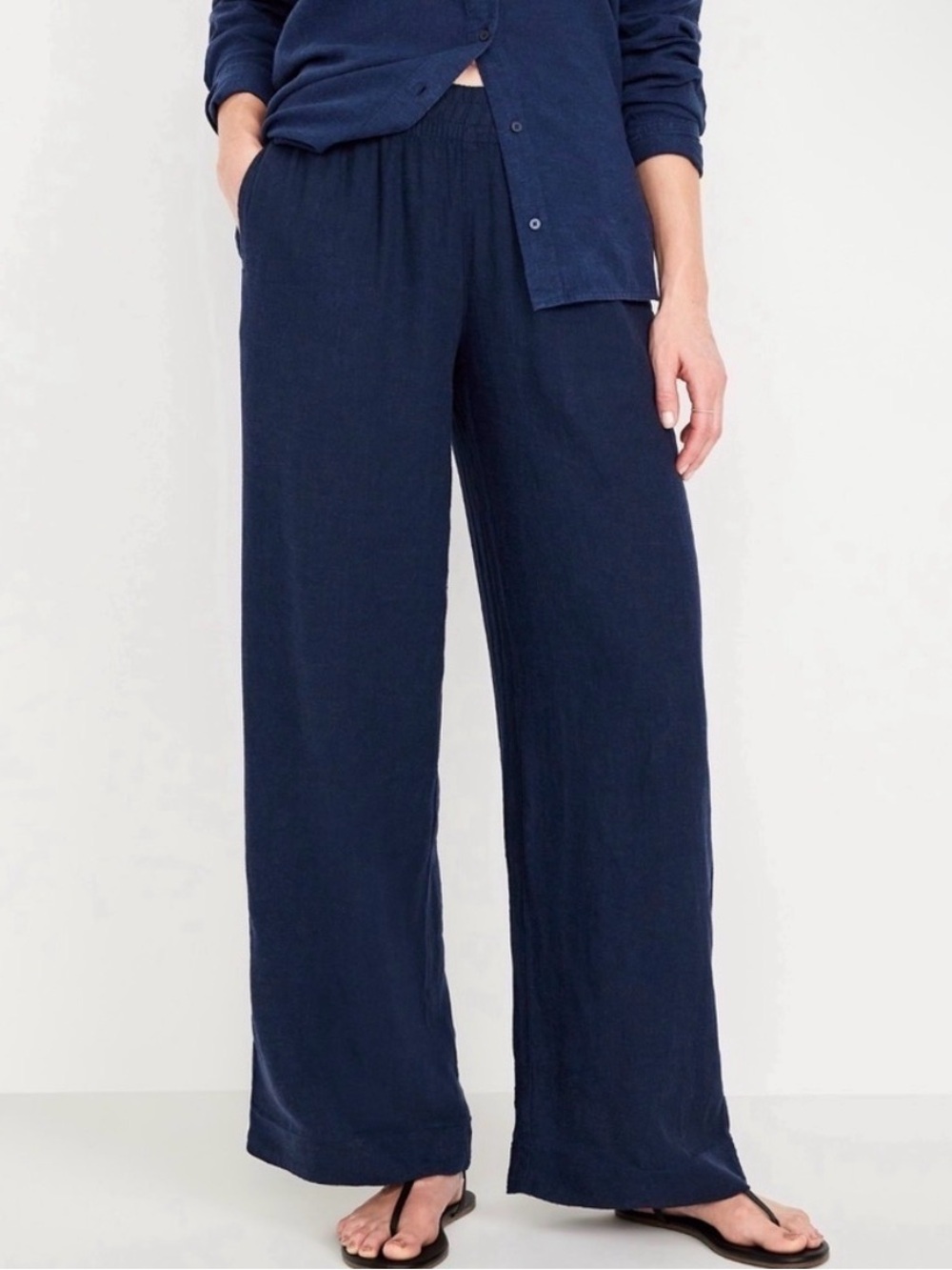 Old Navy high rise wide leg linen pants navy blue